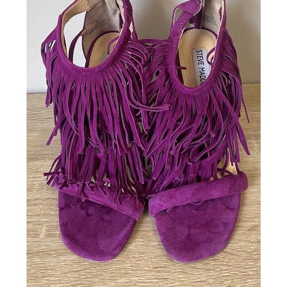 Steve Madden Fringly Purple Suede Fringe Strappy Zip Stiletto Heel Size 7M - Picture 4 of 11